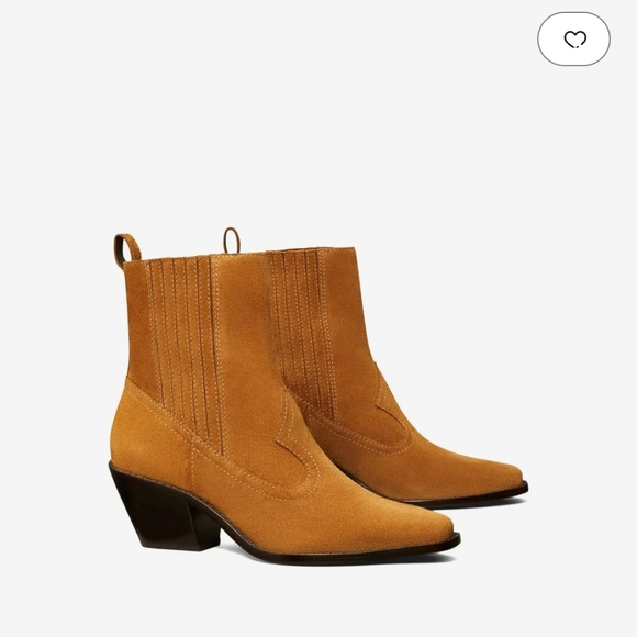 NEW Tory Burch Suede Leather Western Ankle Heeled block heel pointed toe Boots - Picture 9 of 17